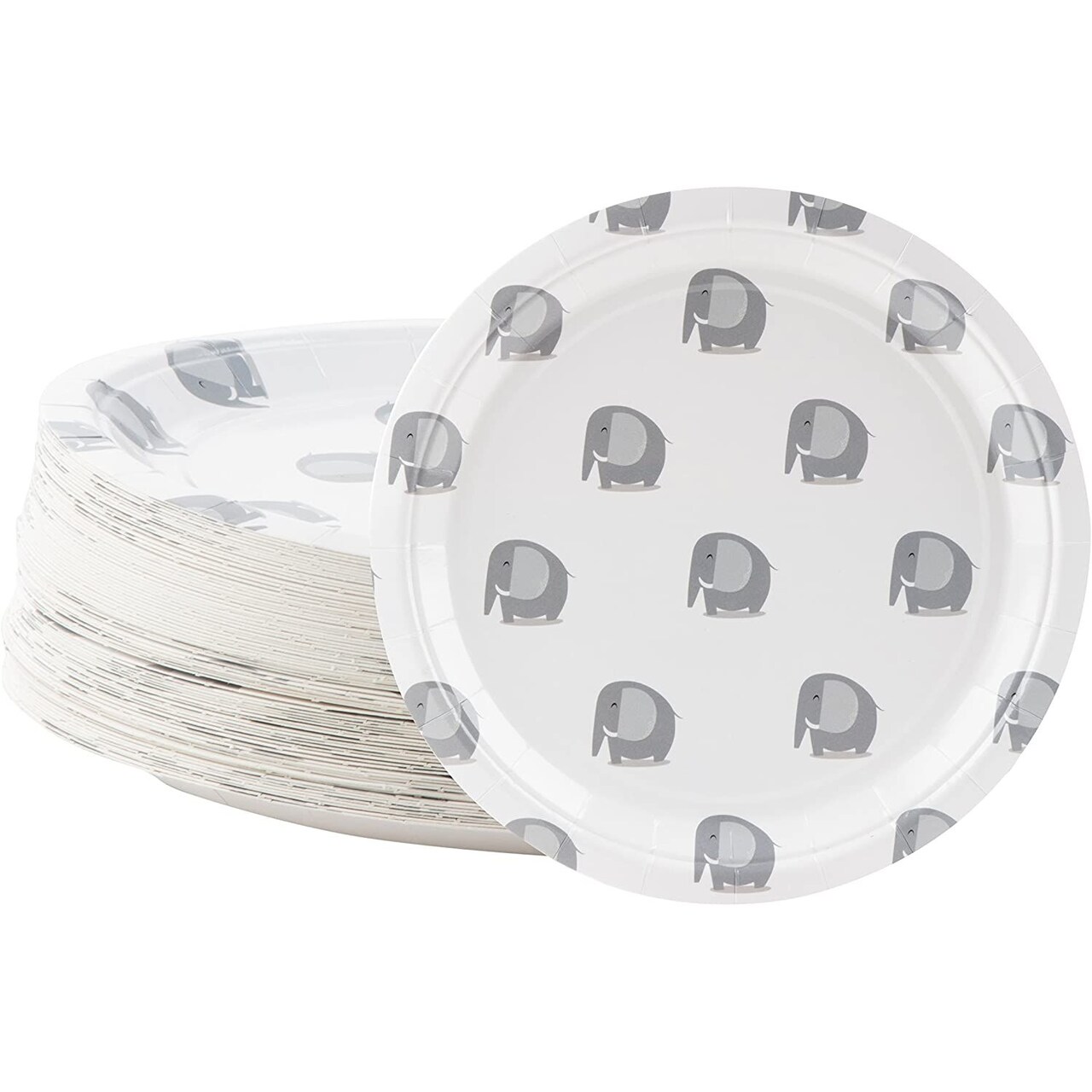 Disposable Plates - 80-Count Paper Plates, Elephant Party Supplies for Appetizer, Lunch, Dinner, and Dessert, Baby Shower, 9 x 9 Inches